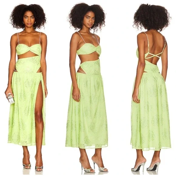 For Love and Lemons Anna Maxi Dress in Green Size M - Picture 1 of 16